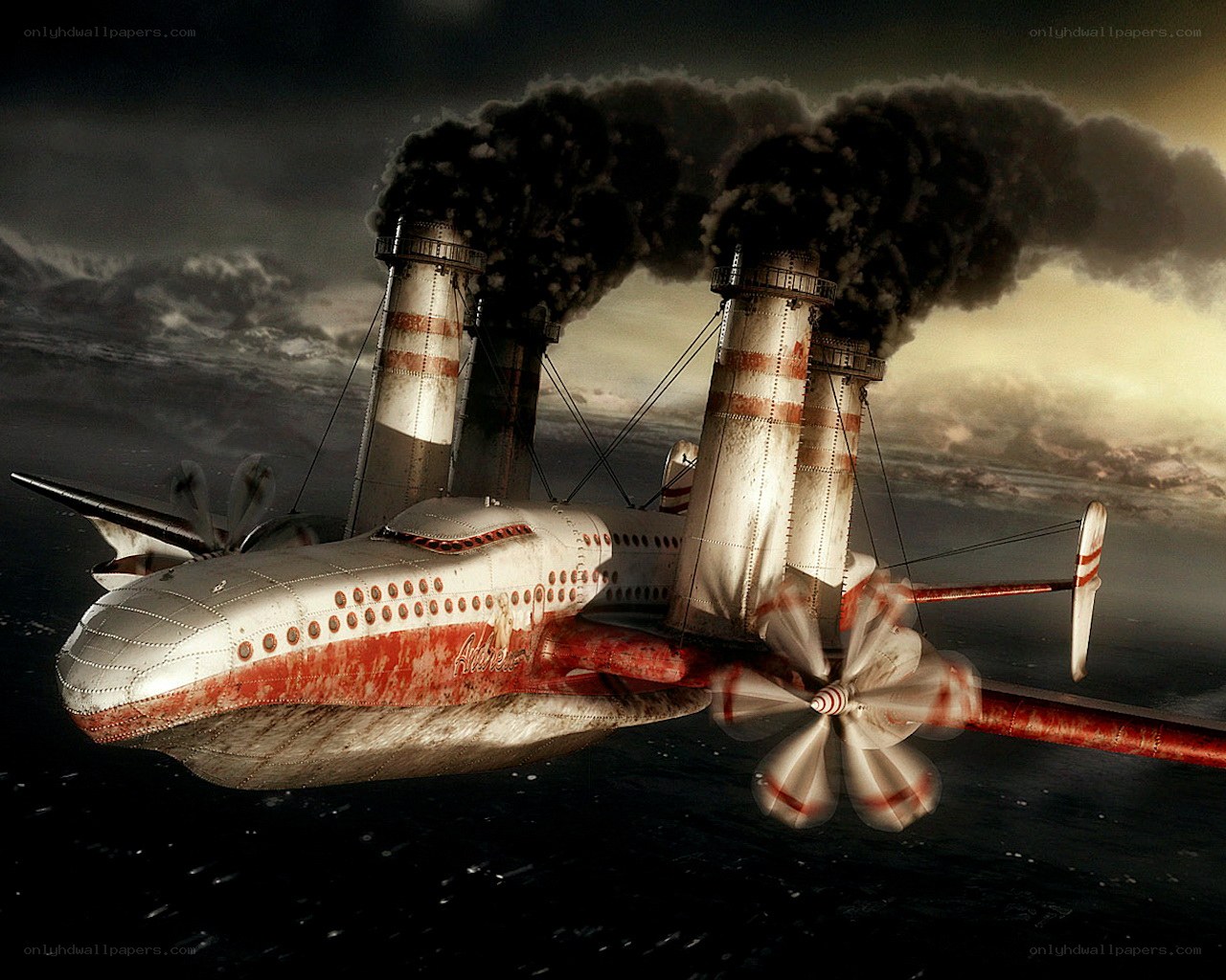 steampunk airship flying