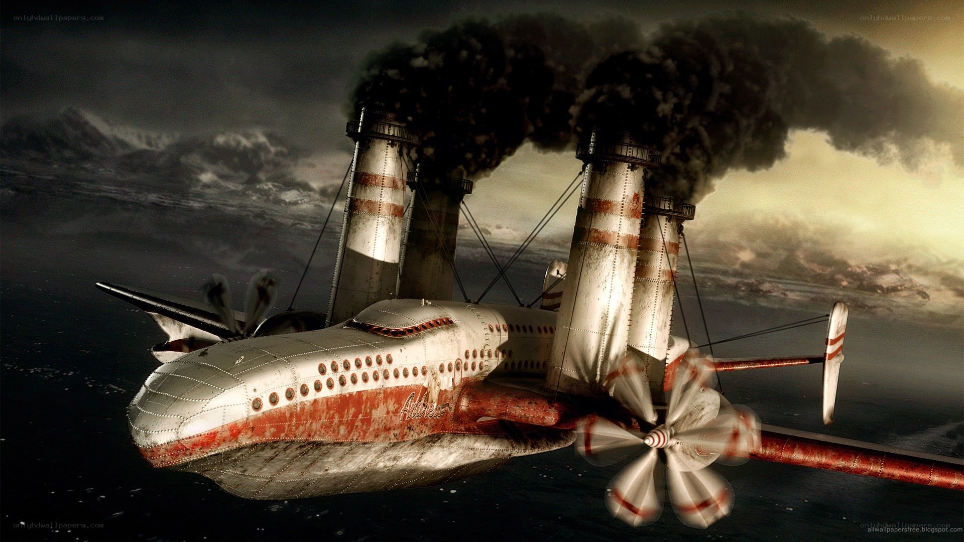 steampunk airship flying