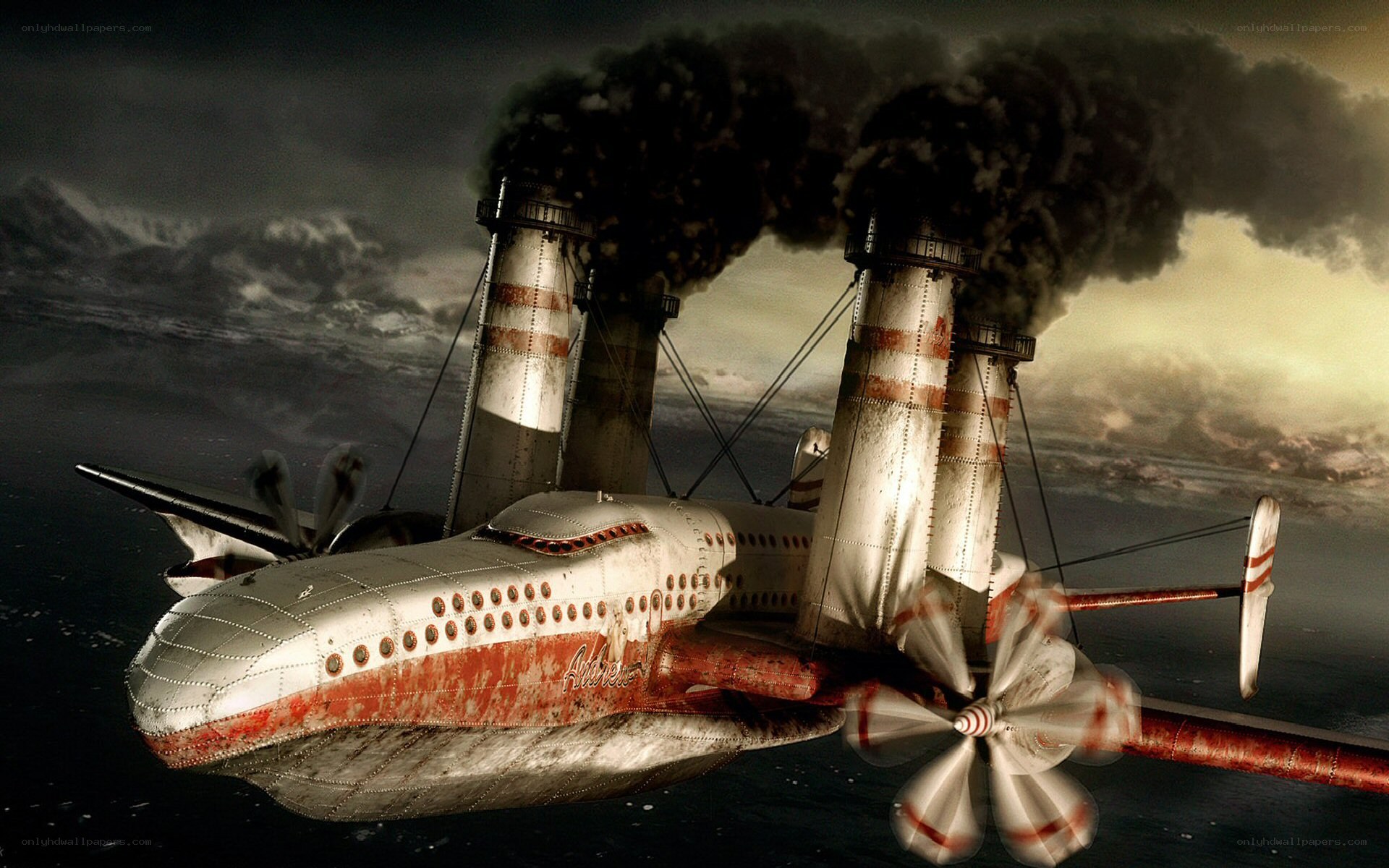 steampunk airship flying