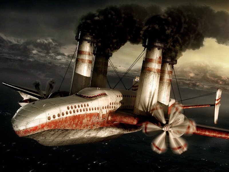 steampunk airship flying