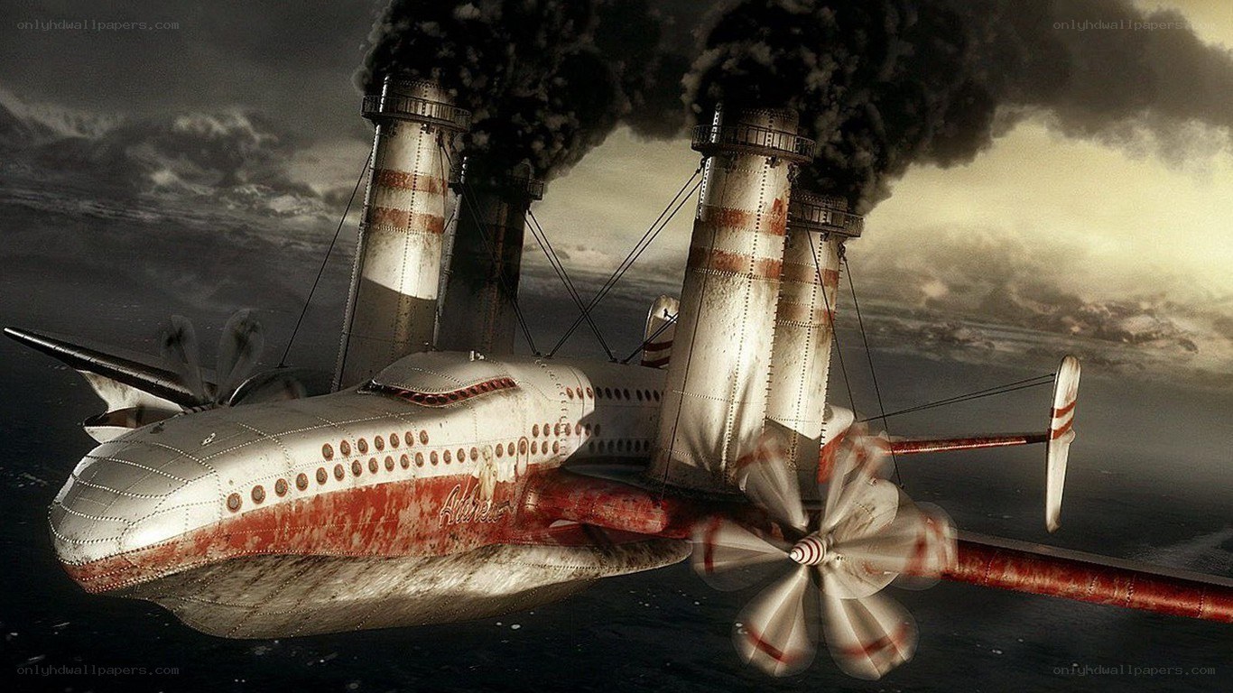 steampunk airship flying