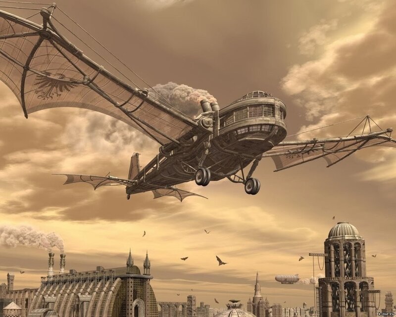 Steampunk Airship Flying — Brown, Dramatic