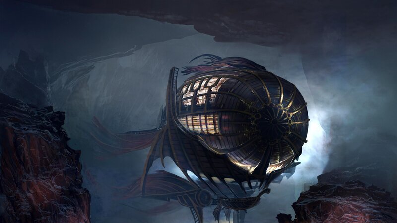 Steampunk Airship — Gray, Dramatic, Digital Art