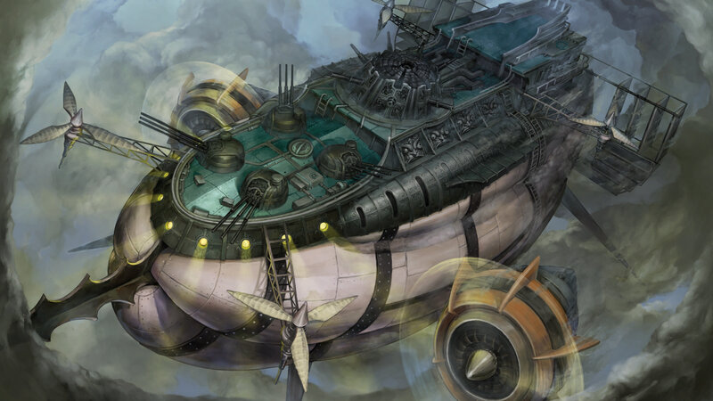 Steampunk Airship — Gray, Dramatic