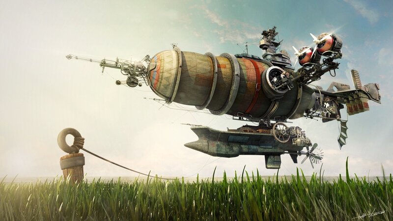 Steampunk Airship — Green