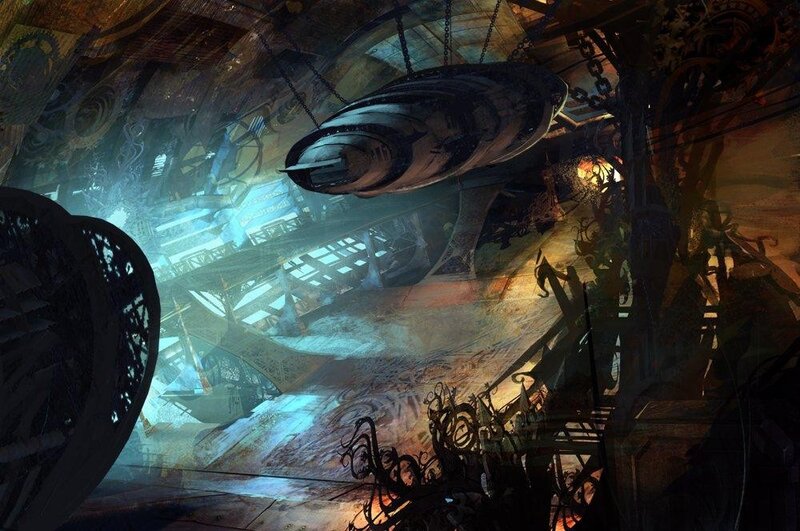 steampunk airship hangar
