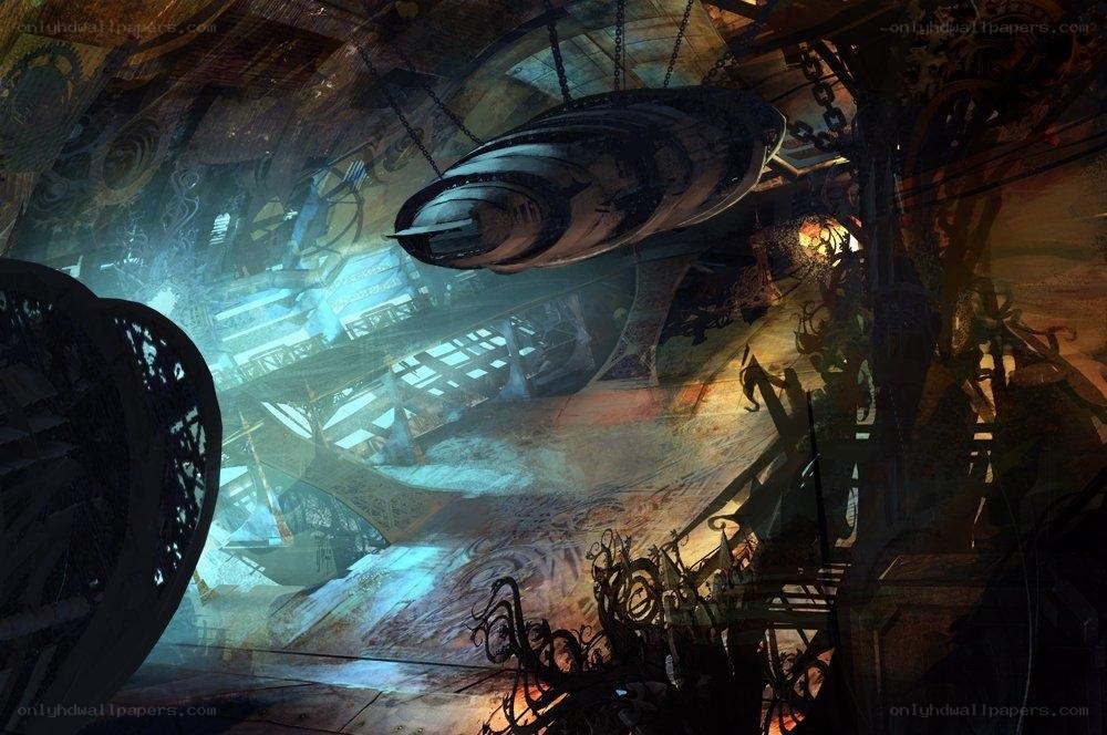 steampunk airship hangar