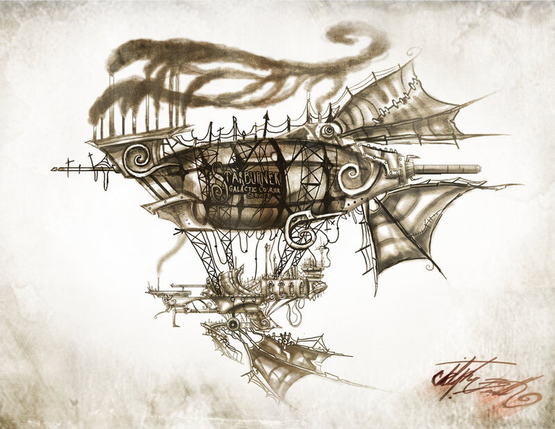 steampunk airship illustration