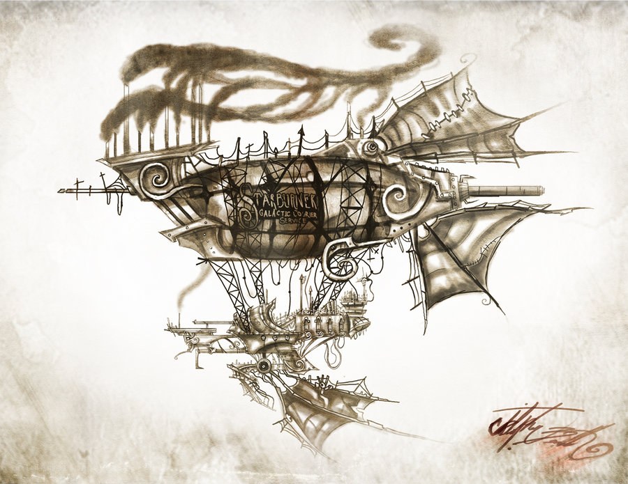 steampunk airship illustration