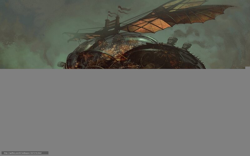 steampunk airship in clouds