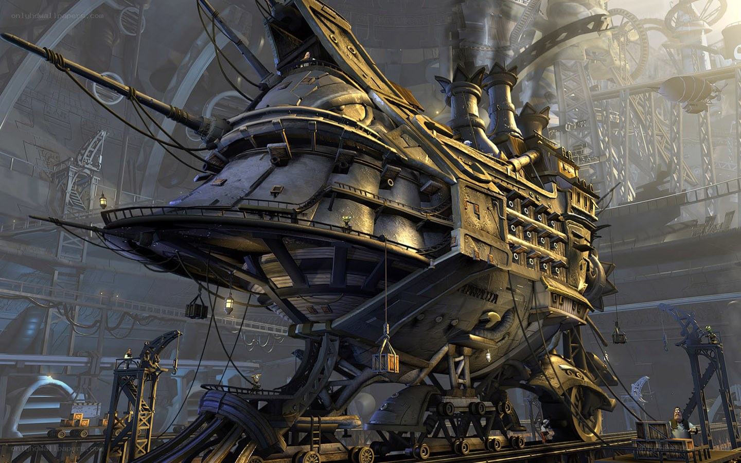 steampunk airship in factory