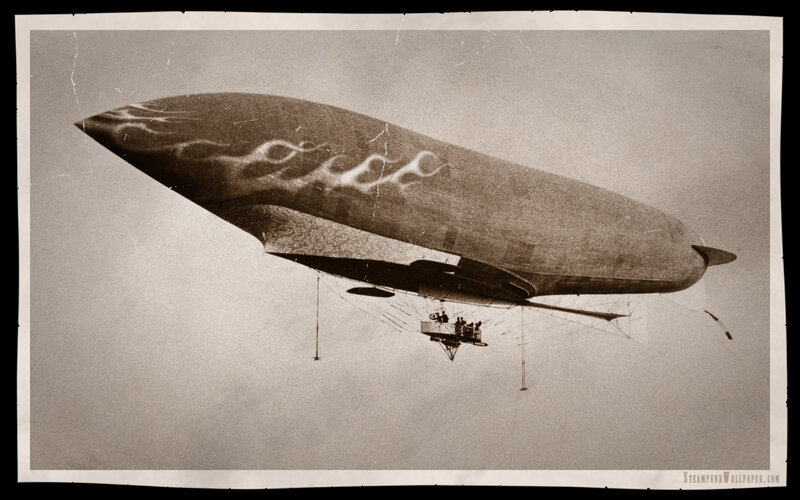 Steampunk airship in flight