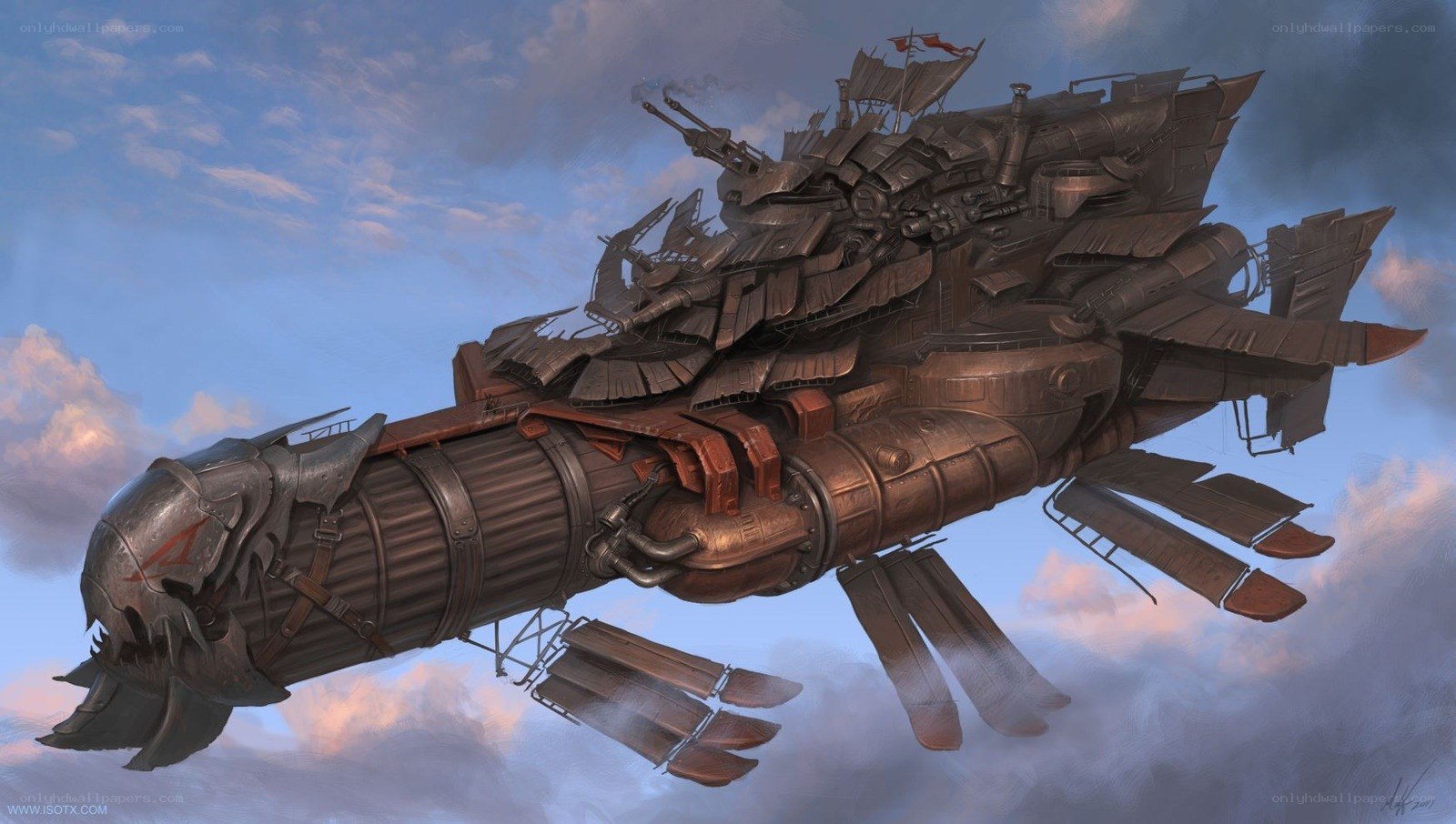 steampunk airship in flight