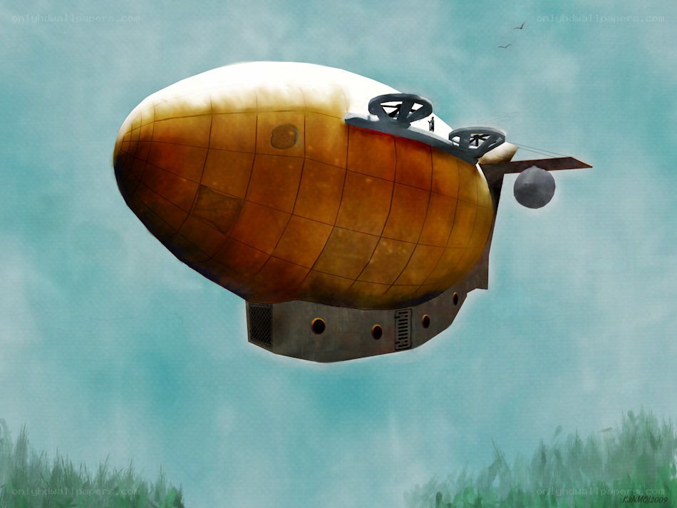 Steampunk airship in flight