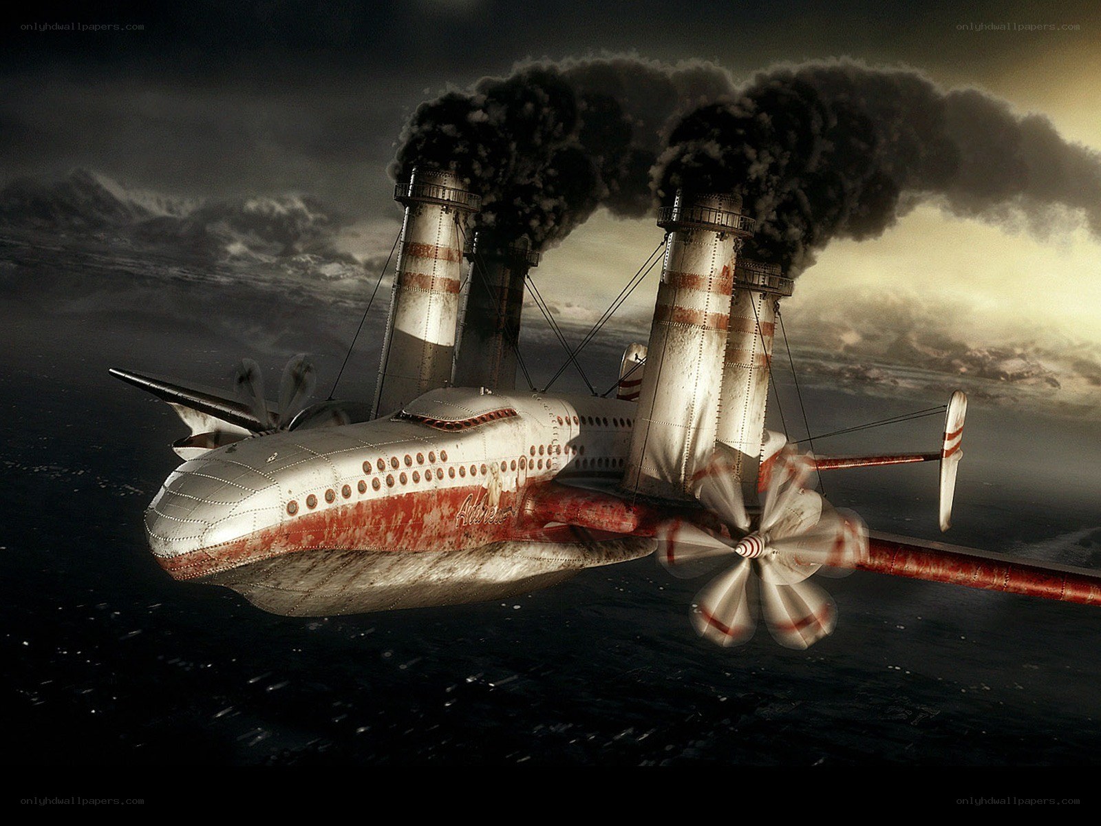 steampunk airship in flight