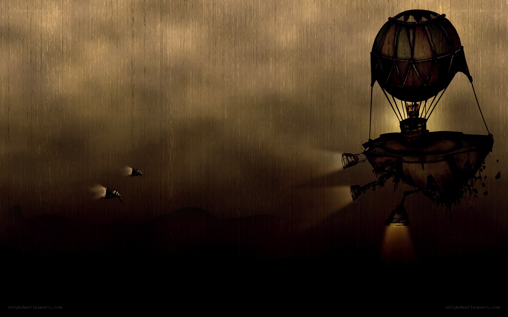 Steampunk airship in storm
