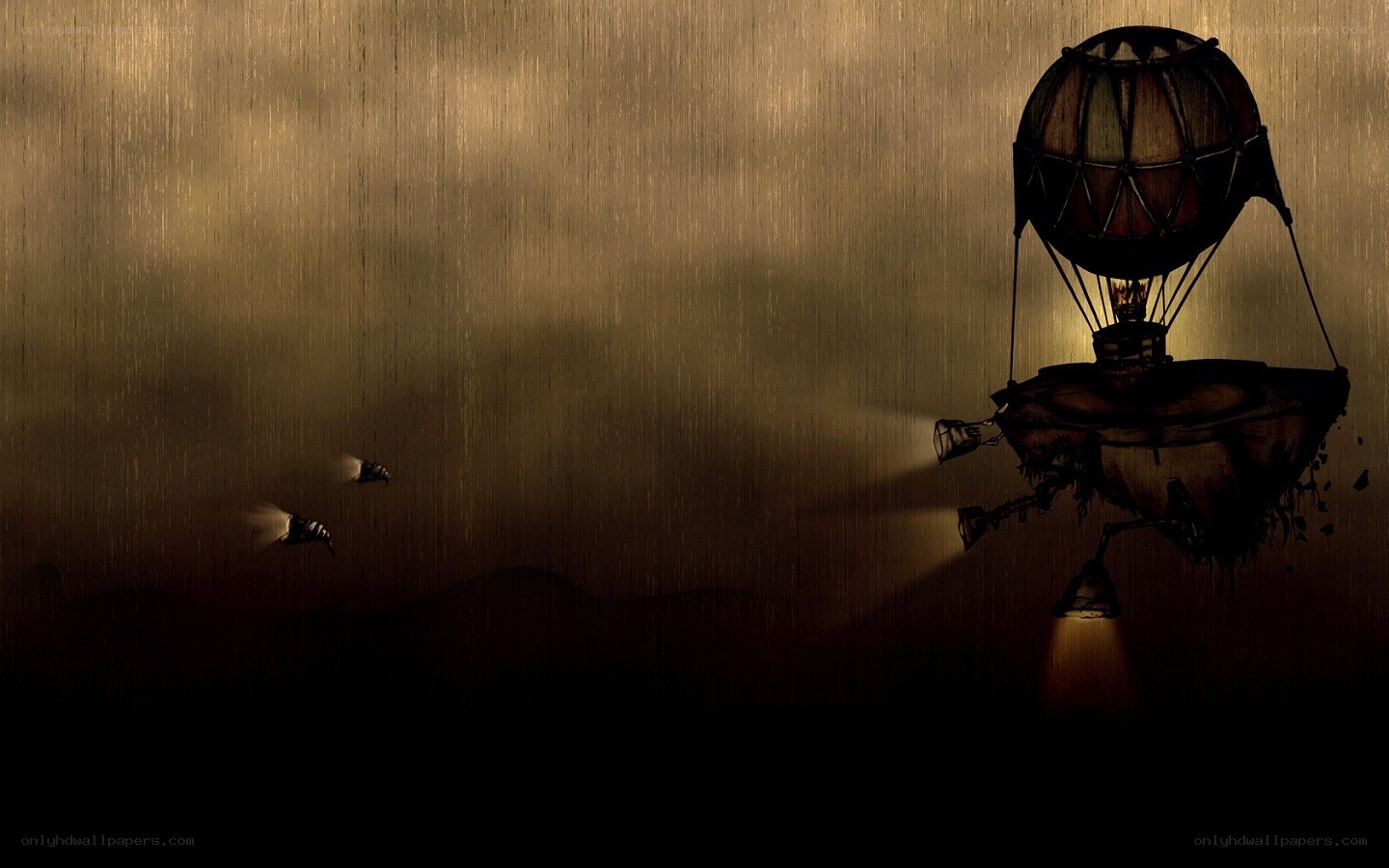 steampunk airship in storm