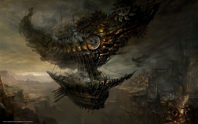 steampunk airship over canyon