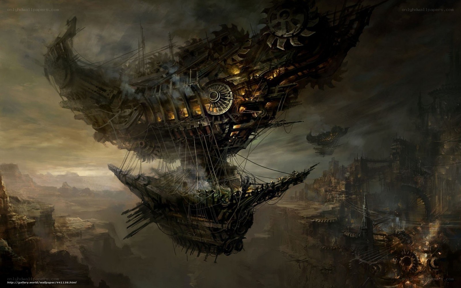 steampunk airship over canyon