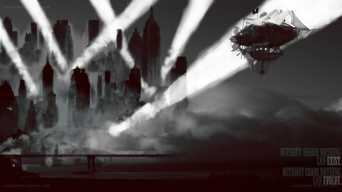 steampunk airship over city