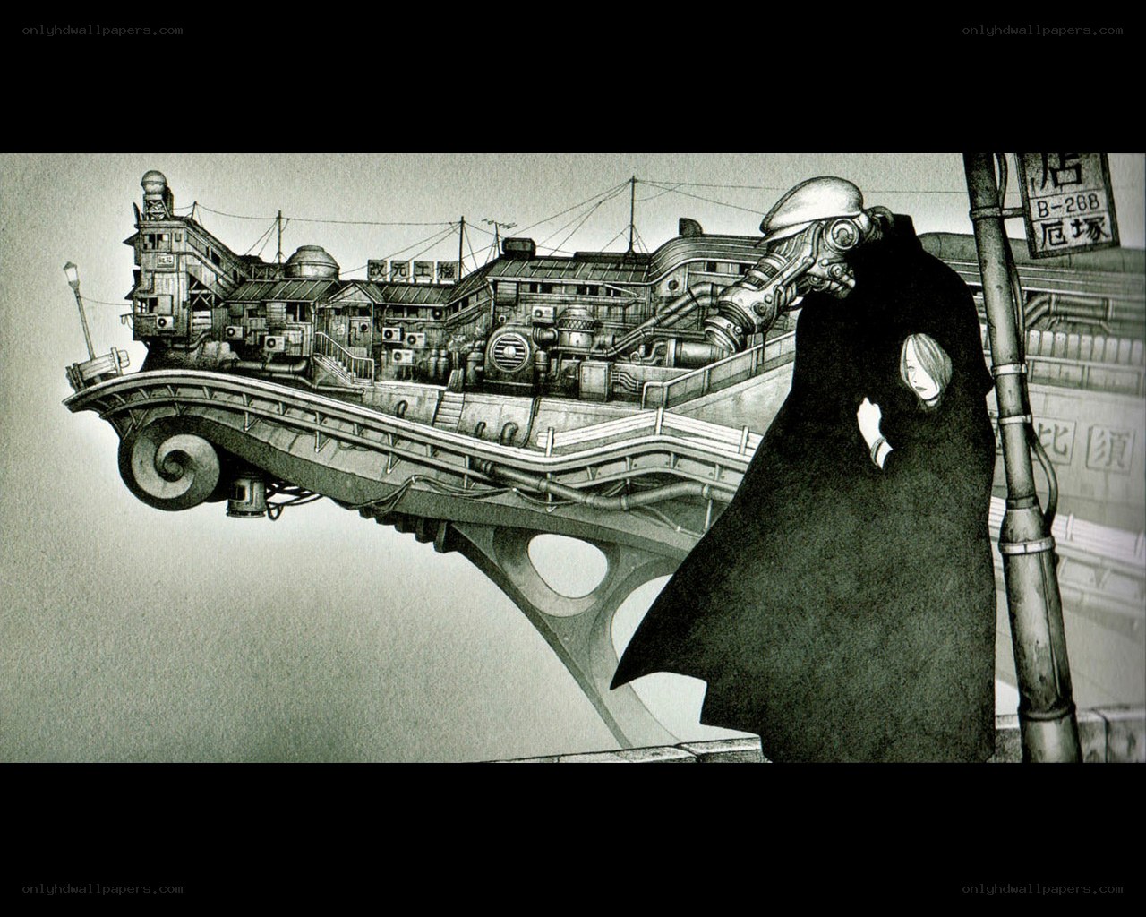 Steampunk airship over city