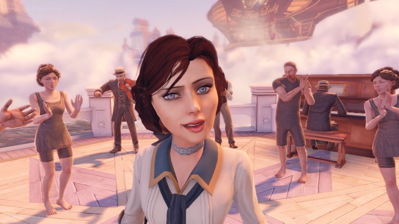 steampunk airship party scene
