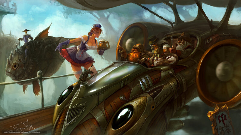 Steampunk airship scene