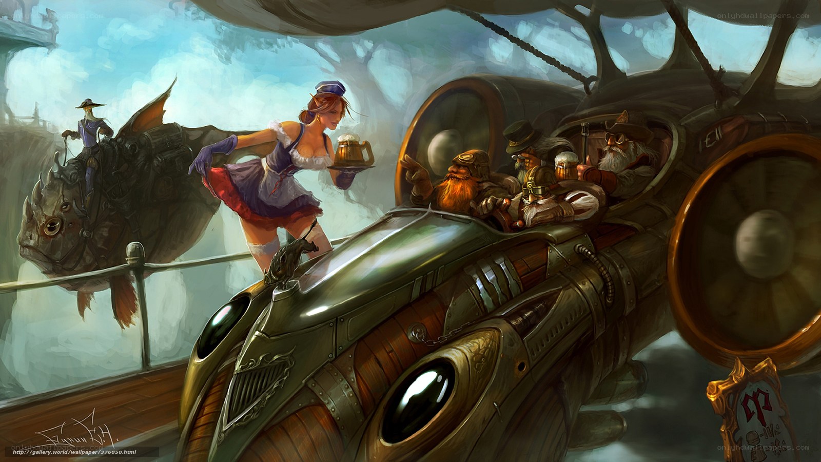 Steampunk airship scene