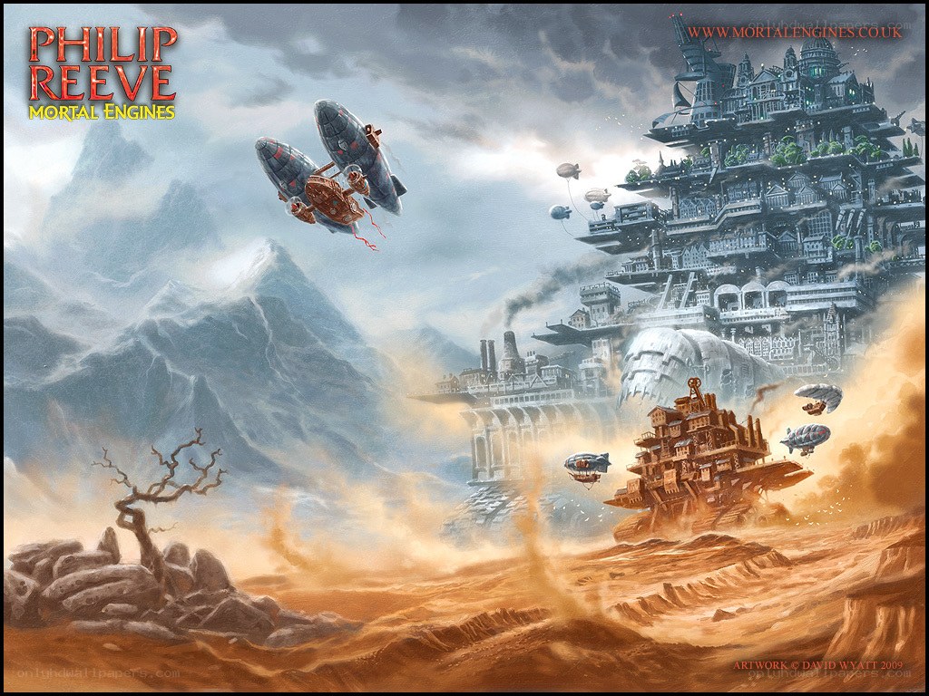 Steampunk airships over desert