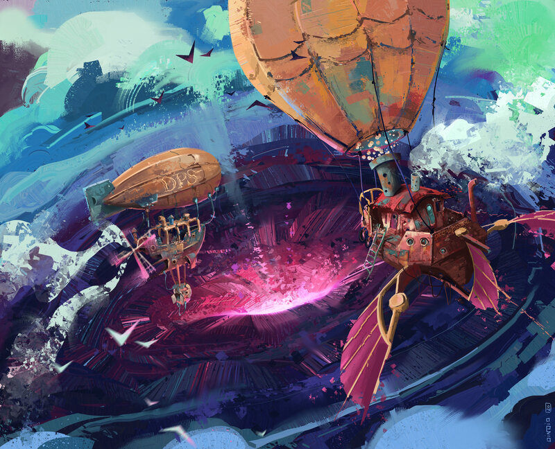 Steampunk Airships — Purple, Dramatic