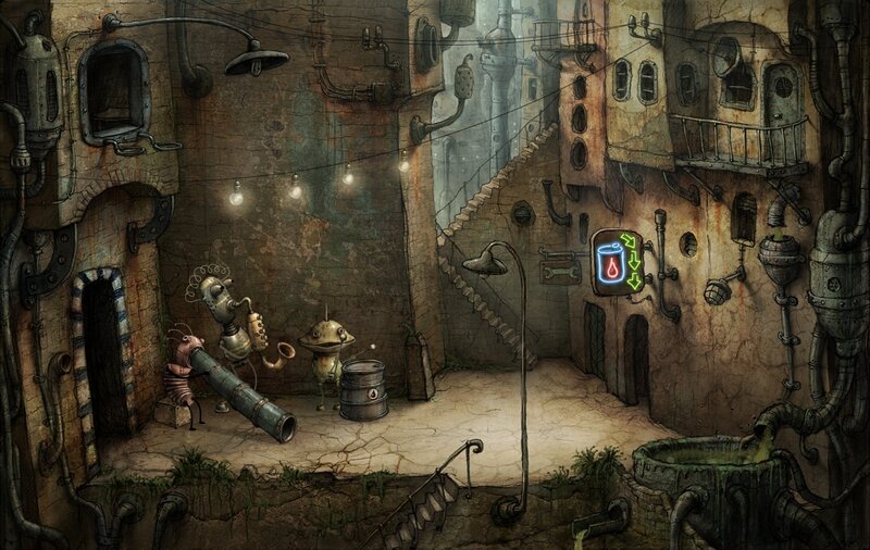 steampunk alleyway scene