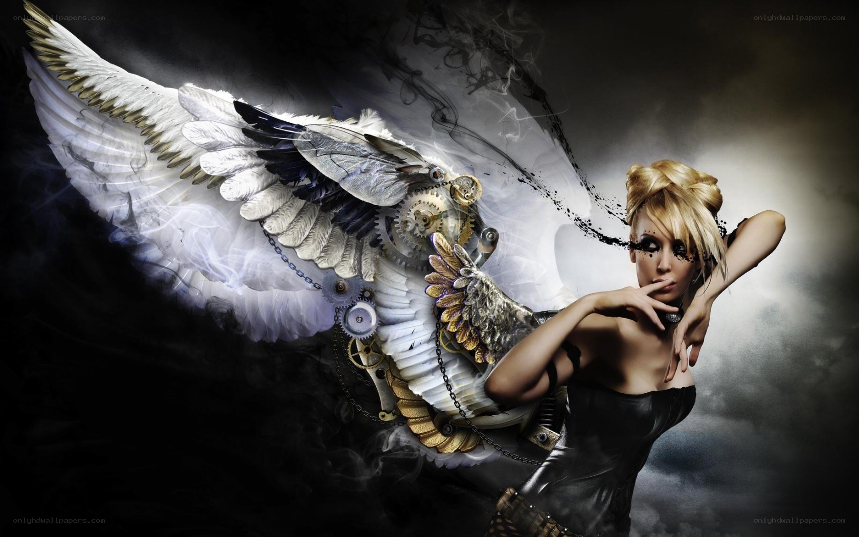 steampunk angel with mechanical wings