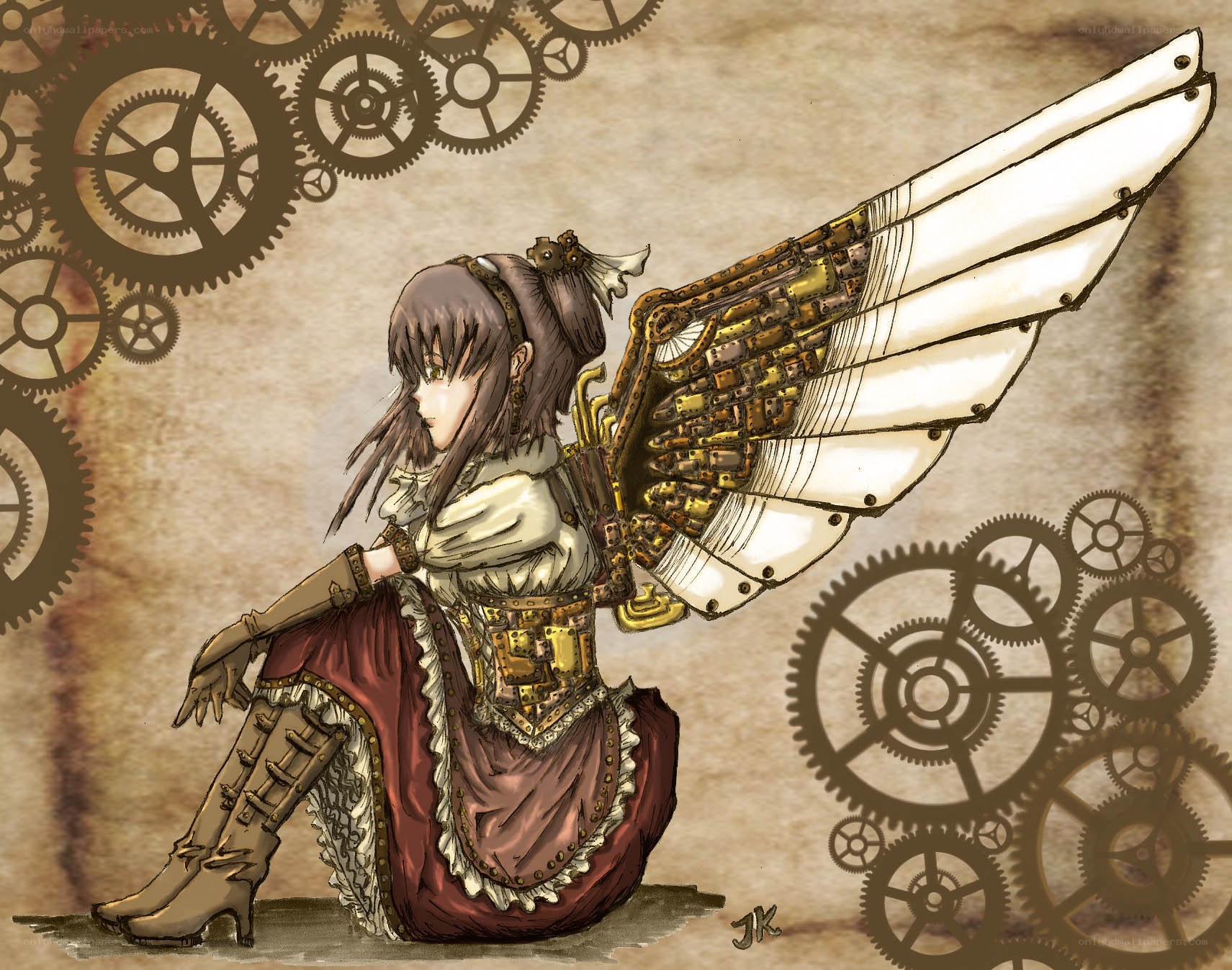 steampunk angel with mechanical wings