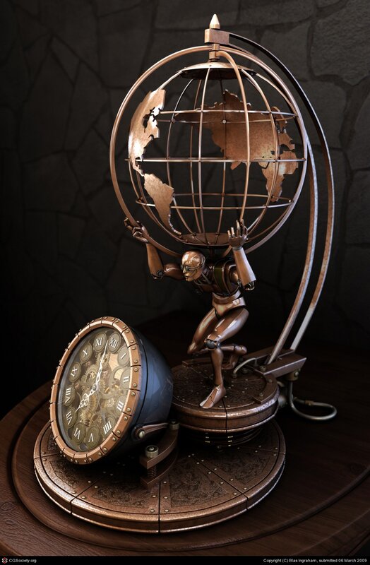 steampunk atlas clock