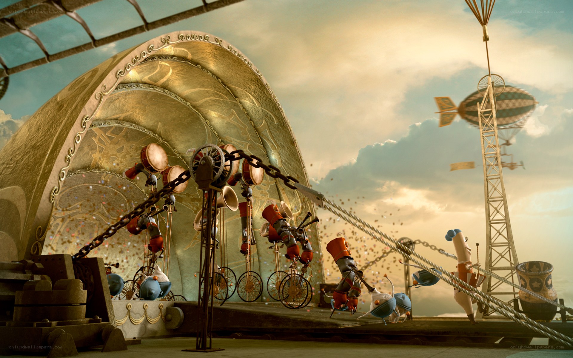 Steampunk band on a moving platform