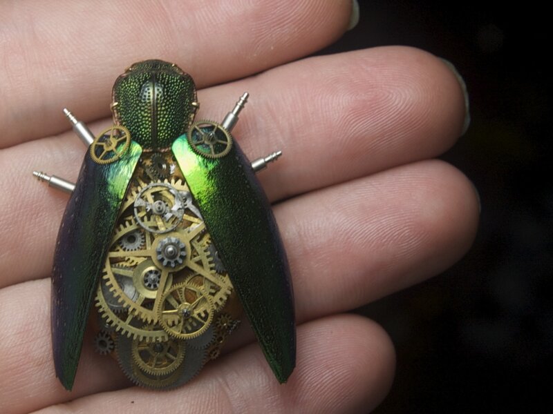 Steampunk Beetle Brooch — Green