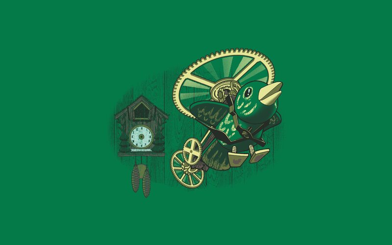 Steampunk Bird with Clock — Green