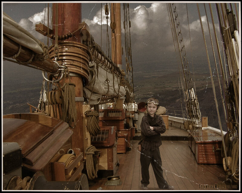 steampunk boy on ship deck