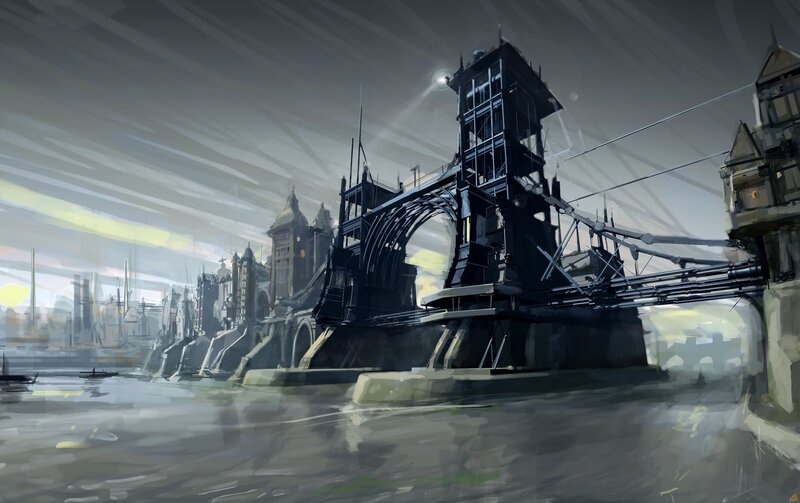 Steampunk Bridge over River