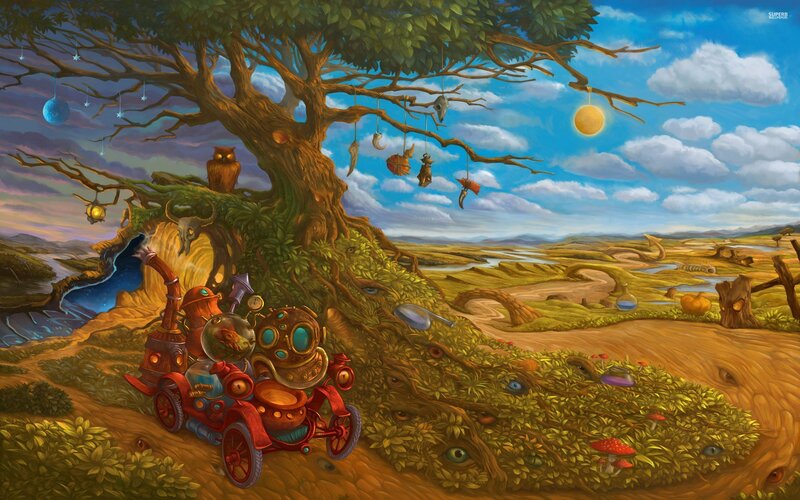 Steampunk Car under Tree