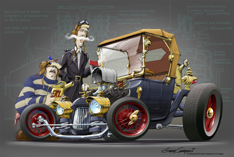 Steampunk Car with Two Men