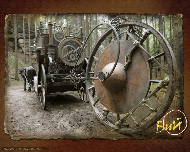 Steampunk carriage in forest
