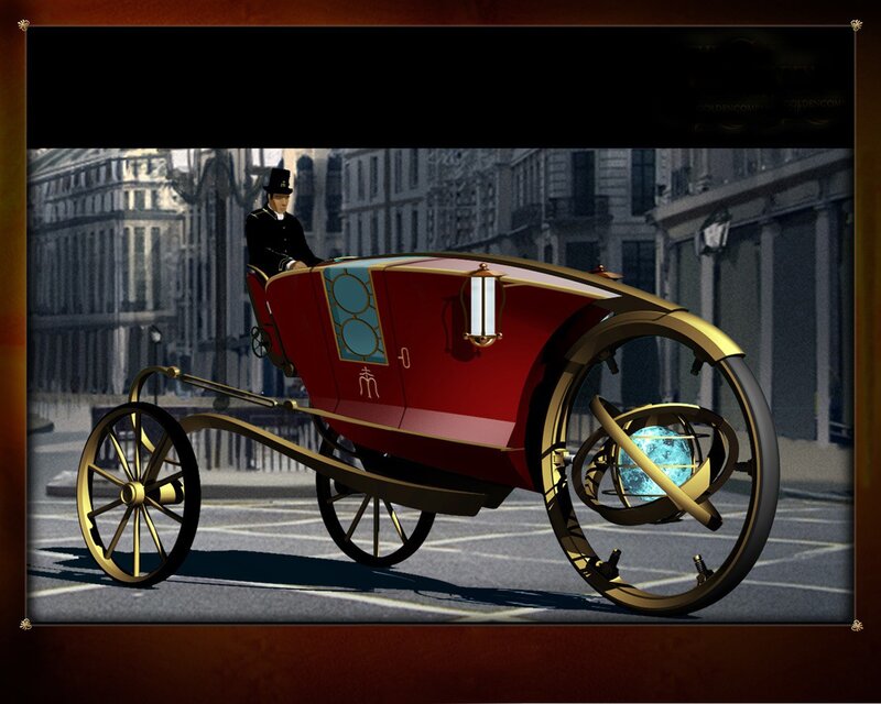 steampunk carriage on city street