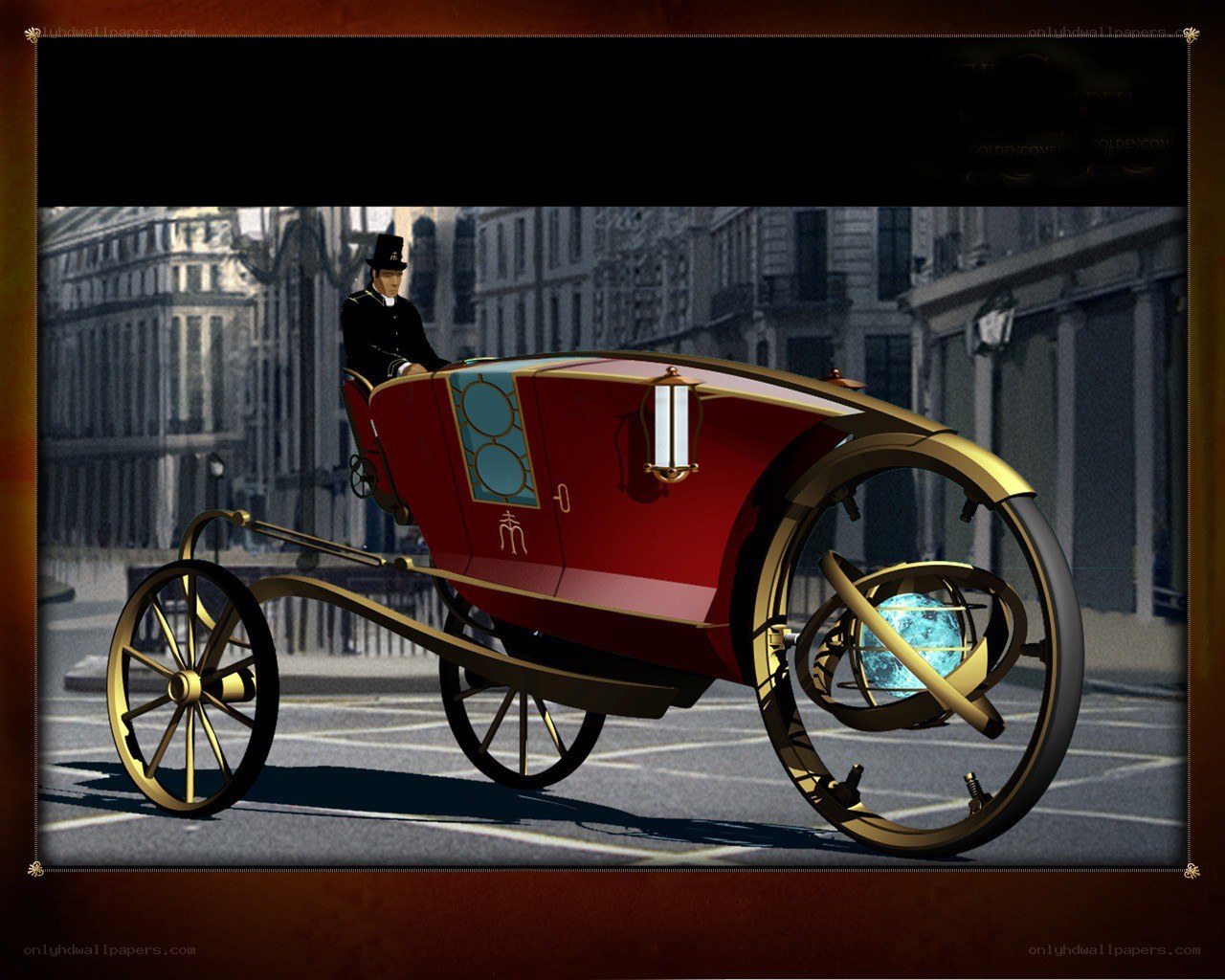 steampunk carriage on city street