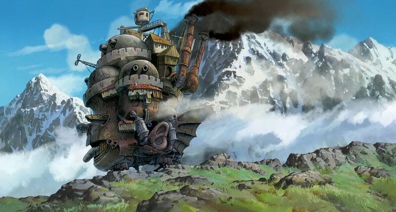 steampunk castle on mountain