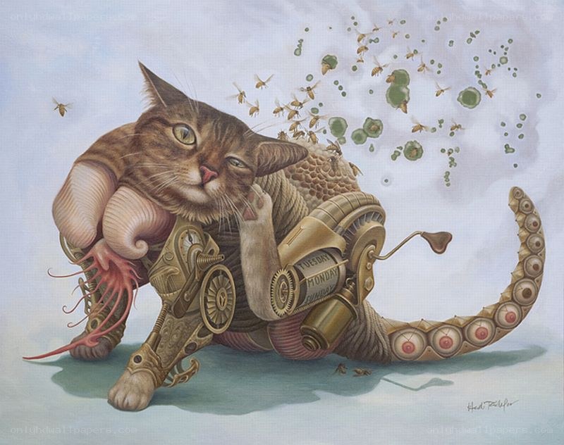 steampunk cat with mechanical parts