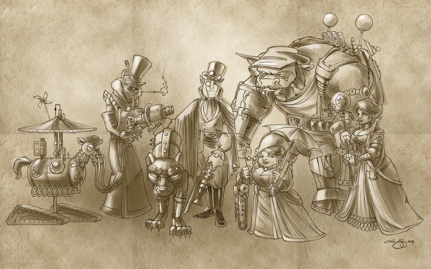steampunk character ensemble