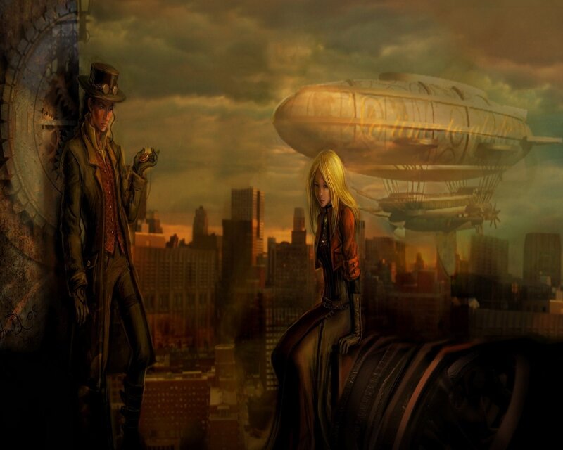 Steampunk Characters on Rooftop