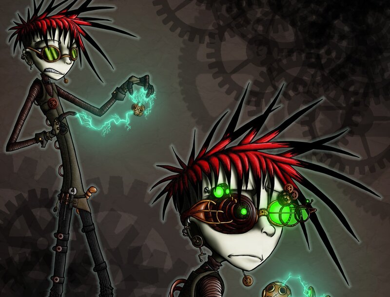 steampunk characters with electricity