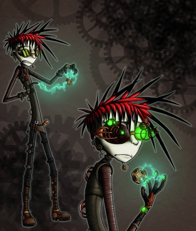 steampunk characters with energy
